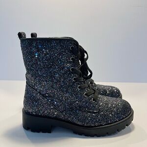 Portland Boot Company Combat Boots Women Size 5 Black Glitter Goth Y2K Punk